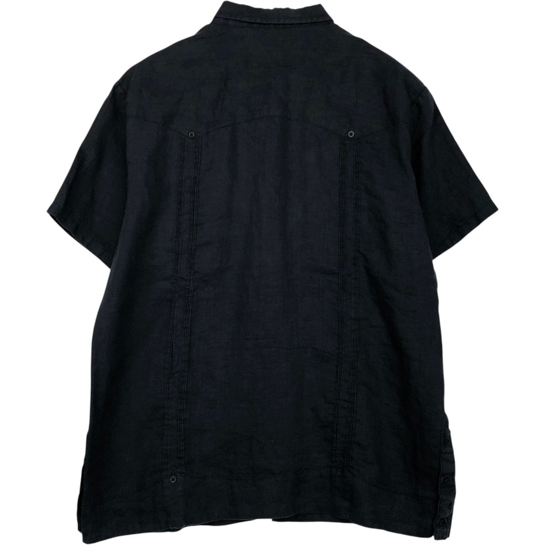 CUBAVERA Short-Sleeve Mexican Shirt, Cuban Shirt, Men's Size L (Equivalent), Boxy Shirt linen black type Vintage Second Hand