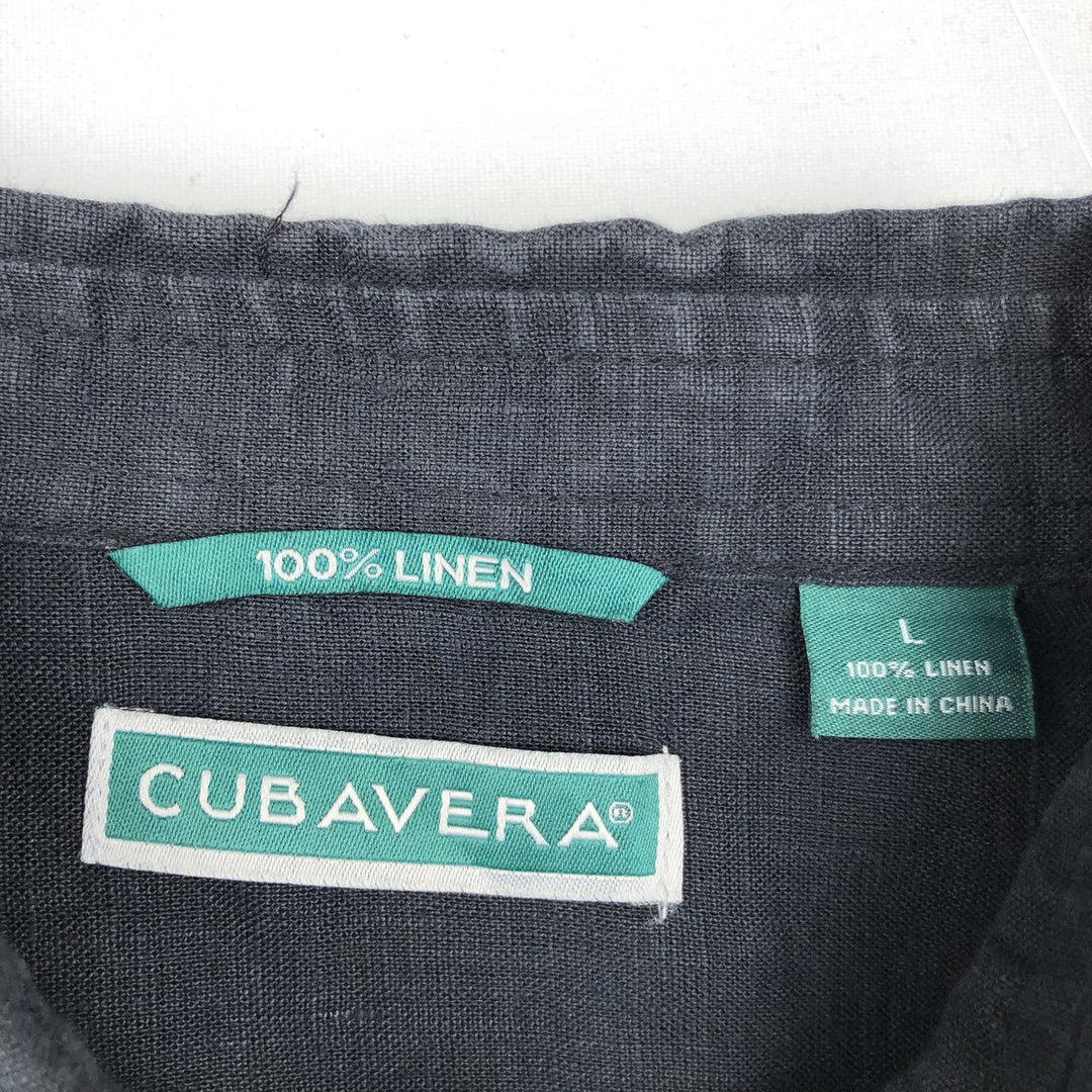 CUBAVERA Short-Sleeve Mexican Shirt, Cuban Shirt, Men's Size L (Equivalent), Boxy Shirt linen black type Vintage Second Hand