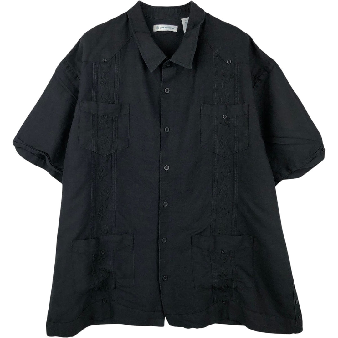 CUBAVERA Short Sleeve Mexican Shirt, Cuban Shirt, Box Shirt, Men's XXL Lamy black type Vintage Second Hand
