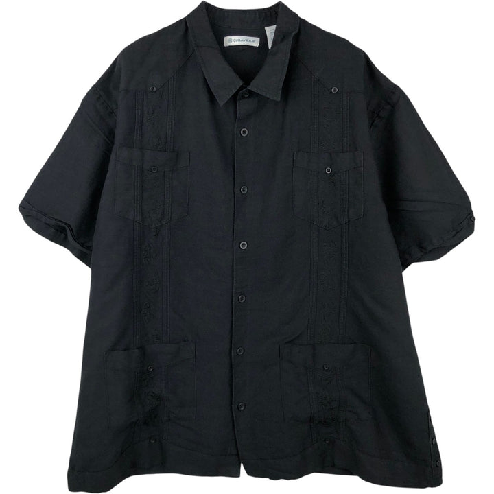 CUBAVERA Short Sleeve Mexican Shirt, Cuban Shirt, Box Shirt, Men's XXL Lamy black type Vintage Second Hand