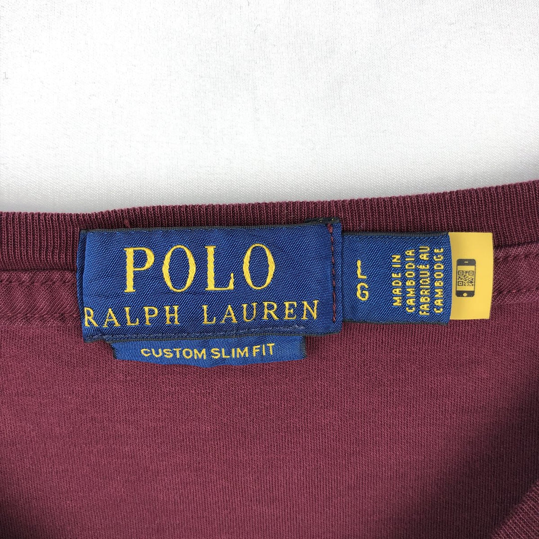 Ralph Lauren POLO RALPH LAUREN CUSTOM SLIM FIT Long-Sleeve T-Shirt (Men's Size L) cotton bordeaux Vintage Second Hand