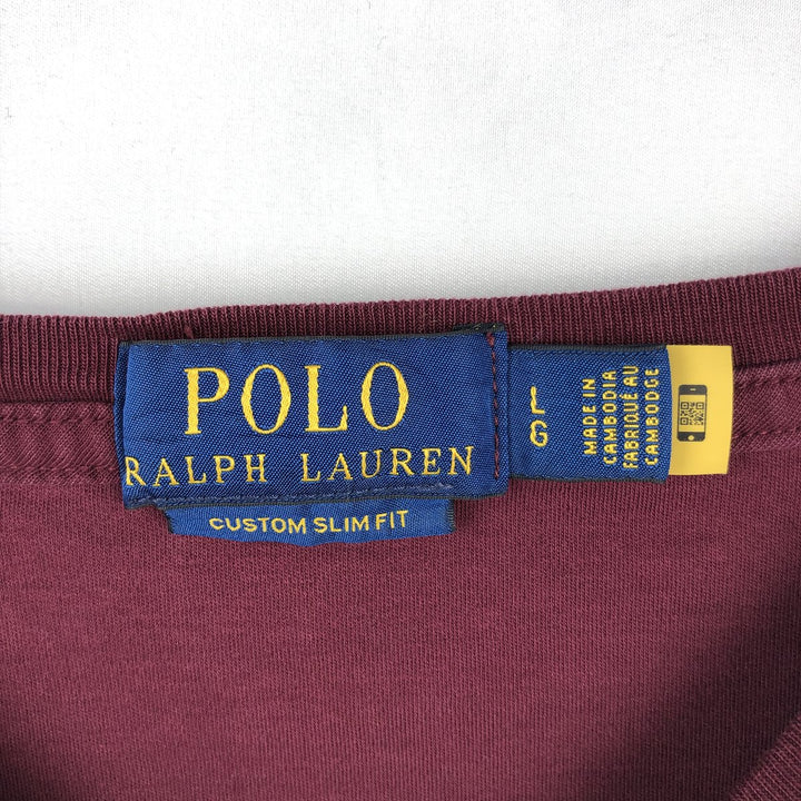 Ralph Lauren POLO RALPH LAUREN CUSTOM SLIM FIT Long-Sleeve T-Shirt (Men's Size L) cotton bordeaux Vintage Second Hand