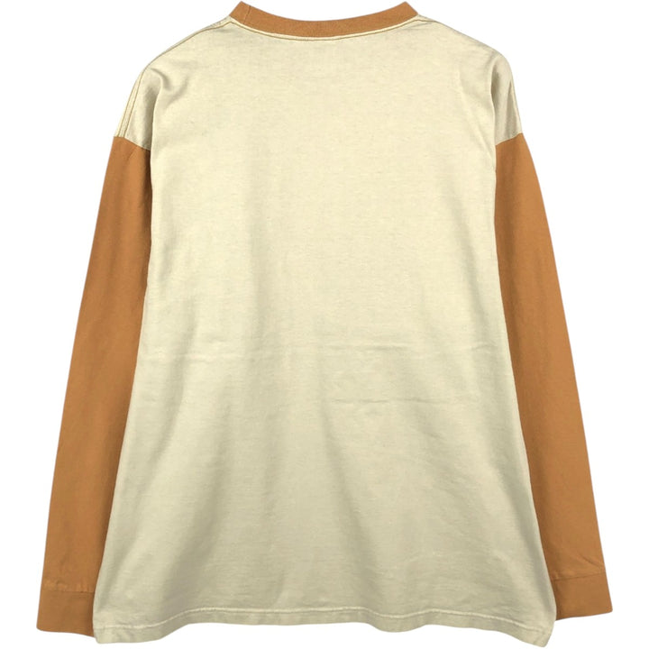 90s-00'S Timberland Two-Tone Long-Sleeve T-Shirt (Men's Size L) cotton unbleached Vintage Second Hand