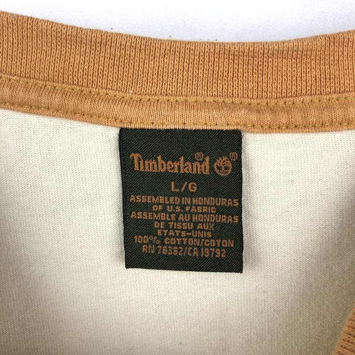 90s-00'S Timberland Two-Tone Long-Sleeve T-Shirt (Men's Size L) cotton unbleached Vintage Second Hand