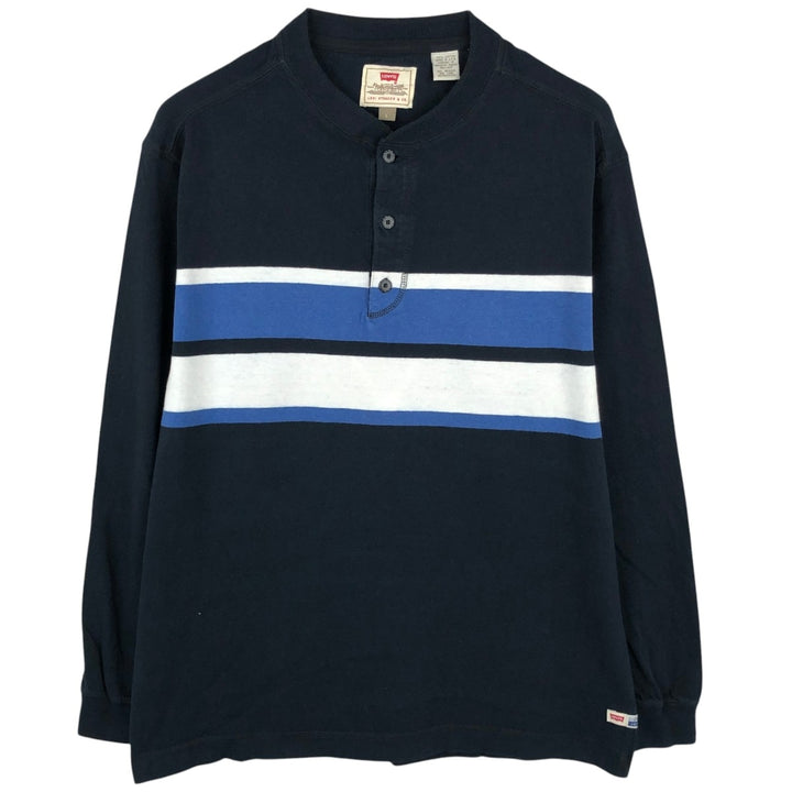 90'S Levi's Henley Neck Long-Sleeve T-Shirt, Made in USA, Men's Size L (Equivalent), Vintage cotton black type Vintage Second Hand