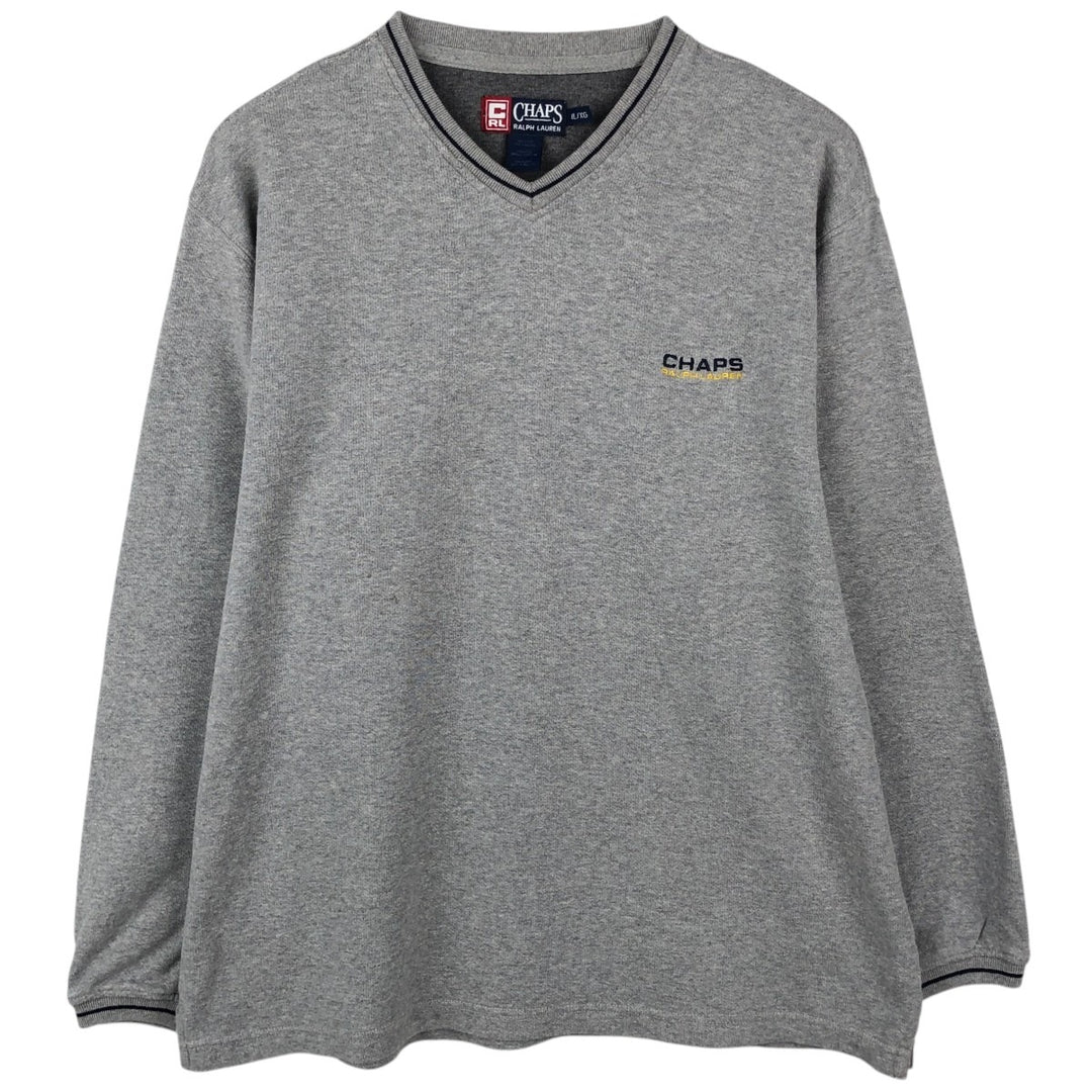 Ralph Lauren CHAPS V-neck long T-shirt, men's XL size cotton gray type Vintage Second Hand
