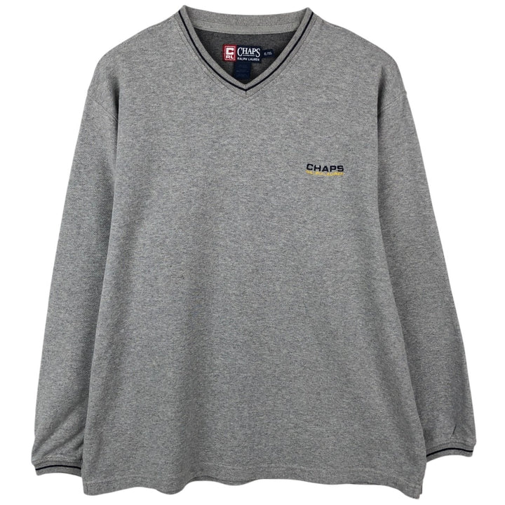 Ralph Lauren CHAPS V-neck long T-shirt, men's XL size cotton gray type Vintage Second Hand