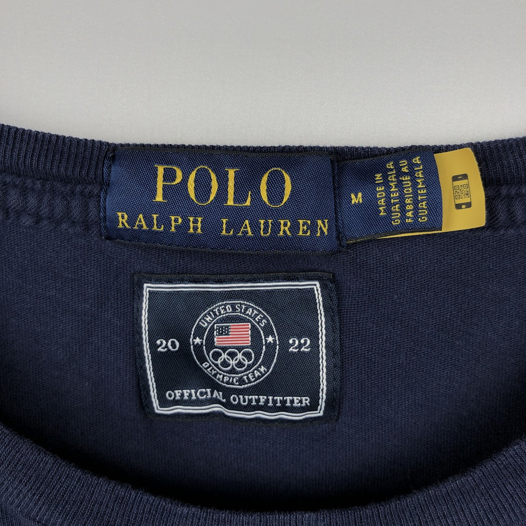 Ralph Lauren POLO RALPH LAUREN Olympic USA Team Polo Bear Long-Sleeve T-Shirt (Men's Size M) cotton navy blue type Vintage Second Hand