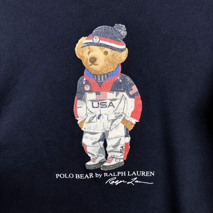 Ralph Lauren POLO RALPH LAUREN Olympic USA Team Polo Bear Long-Sleeve T-Shirt (Men's Size M) cotton navy blue type Vintage Second Hand