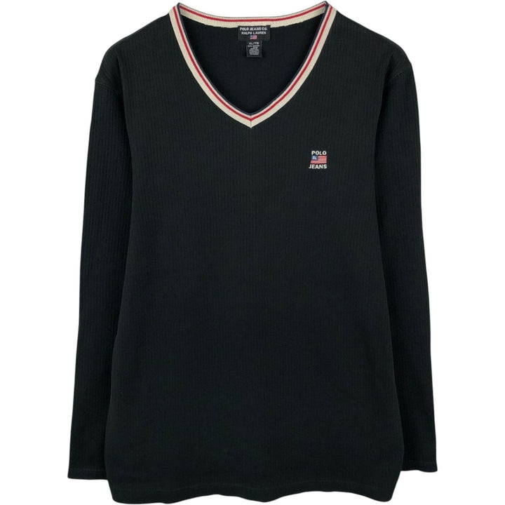 2000'S Ralph Lauren POLO JEANS COMPANY V-neck Long-sleeve T-shirt (Men's XL equivalent) cotton black type Vintage Second Hand
