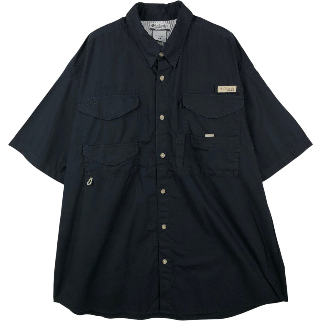 Columbia PFG OMNI-SHADE Omni-Shade Short-Sleeve Fishing Shirt with Concealed Button-Down, Men's Size XL (approx.) cotton black type Vintage Second Hand