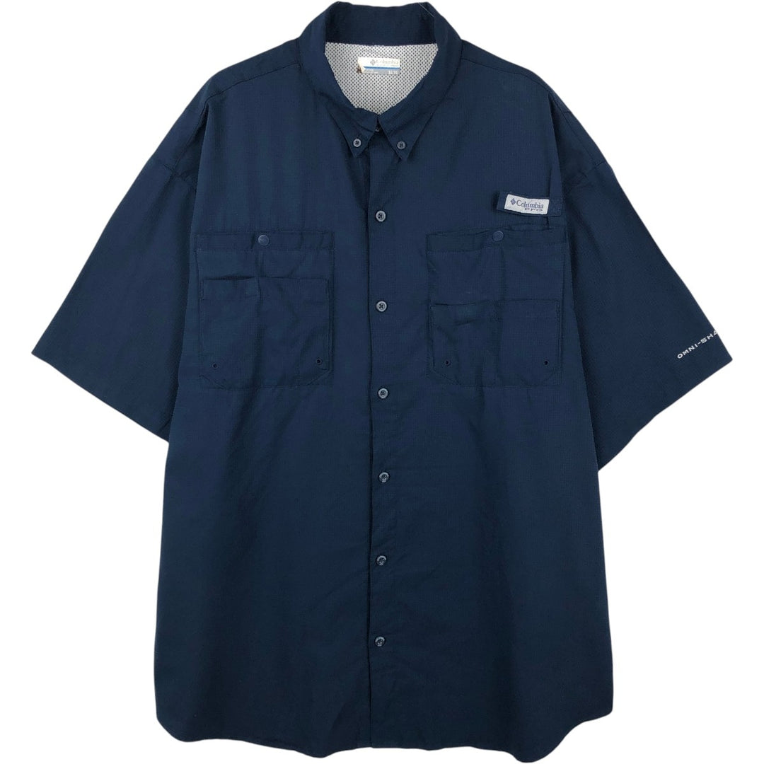 Columbia PFG OMNI-SHADE Omni-Shade Button-Down Short Sleeve Fishing Shirt Men's XL polyester navy blue type Vintage Second Hand