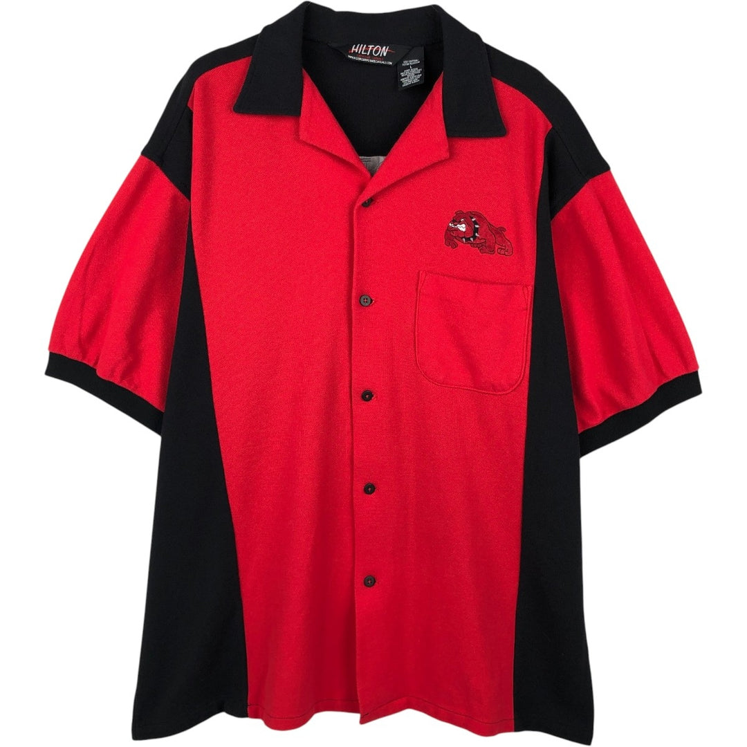 Hilton Animal Pattern Dog Print Two-Tone Open Collar Piqué Bowling Shirt Made in USA Men's Size L (Box Shirt) cotton red type Vintage Second Hand