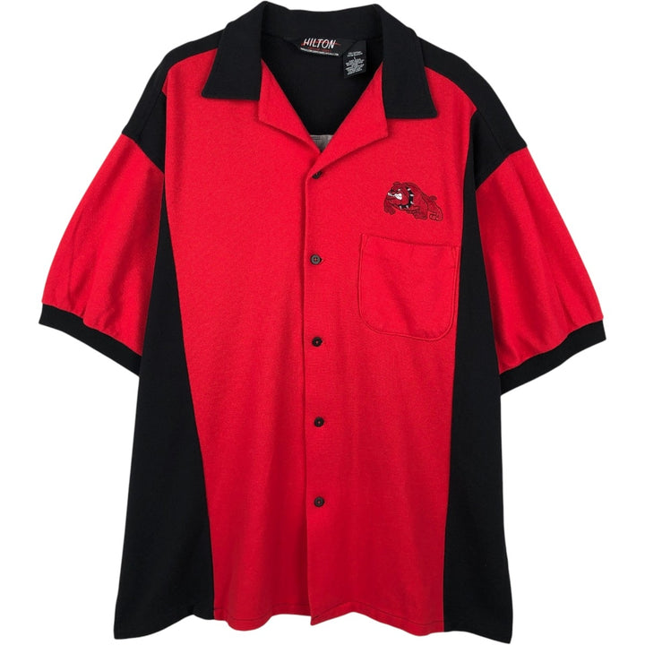 Hilton Animal Pattern Dog Print Two-Tone Open Collar Piqué Bowling Shirt Made in USA Men's Size L (Box Shirt) cotton red type Vintage Second Hand