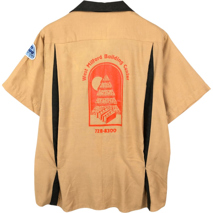 70s-80'S King Louie Creation Skipper Collar Short-Sleeve Bowling Shirt, Made in USA, Men's Size L (Equivalent), Vintage polyester beige type brown Vintage Second Hand