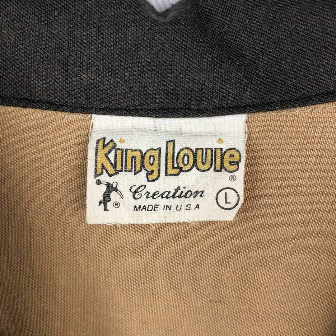 70s-80'S King Louie Creation Skipper Collar Short-Sleeve Bowling Shirt, Made in USA, Men's Size L (Equivalent), Vintage polyester beige type brown Vintage Second Hand