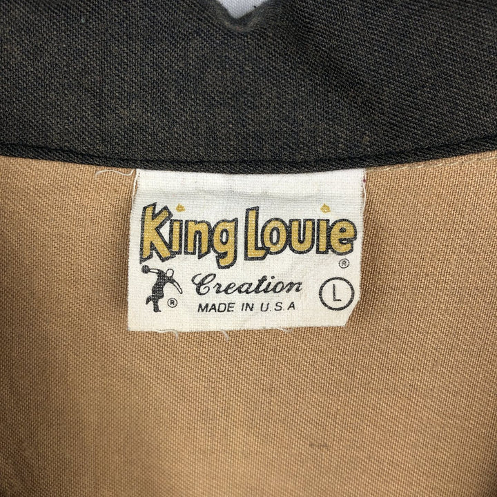 70s-80'S King Louie Creation Skipper Collar Short-Sleeve Bowling Shirt, Made in USA, Men's Size L (Equivalent), Vintage polyester beige type brown Vintage Second Hand