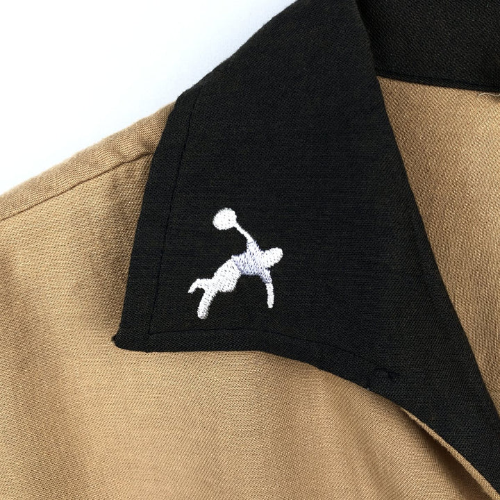 70s-80'S King Louie Creation Skipper Collar Short-Sleeve Bowling Shirt, Made in USA, Men's Size L (Equivalent), Vintage polyester beige type brown Vintage Second Hand