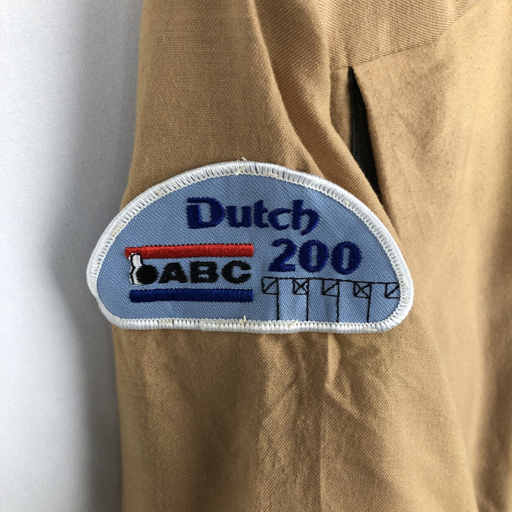 70s-80'S King Louie Creation Skipper Collar Short-Sleeve Bowling Shirt, Made in USA, Men's Size L (Equivalent), Vintage polyester beige type brown Vintage Second Hand