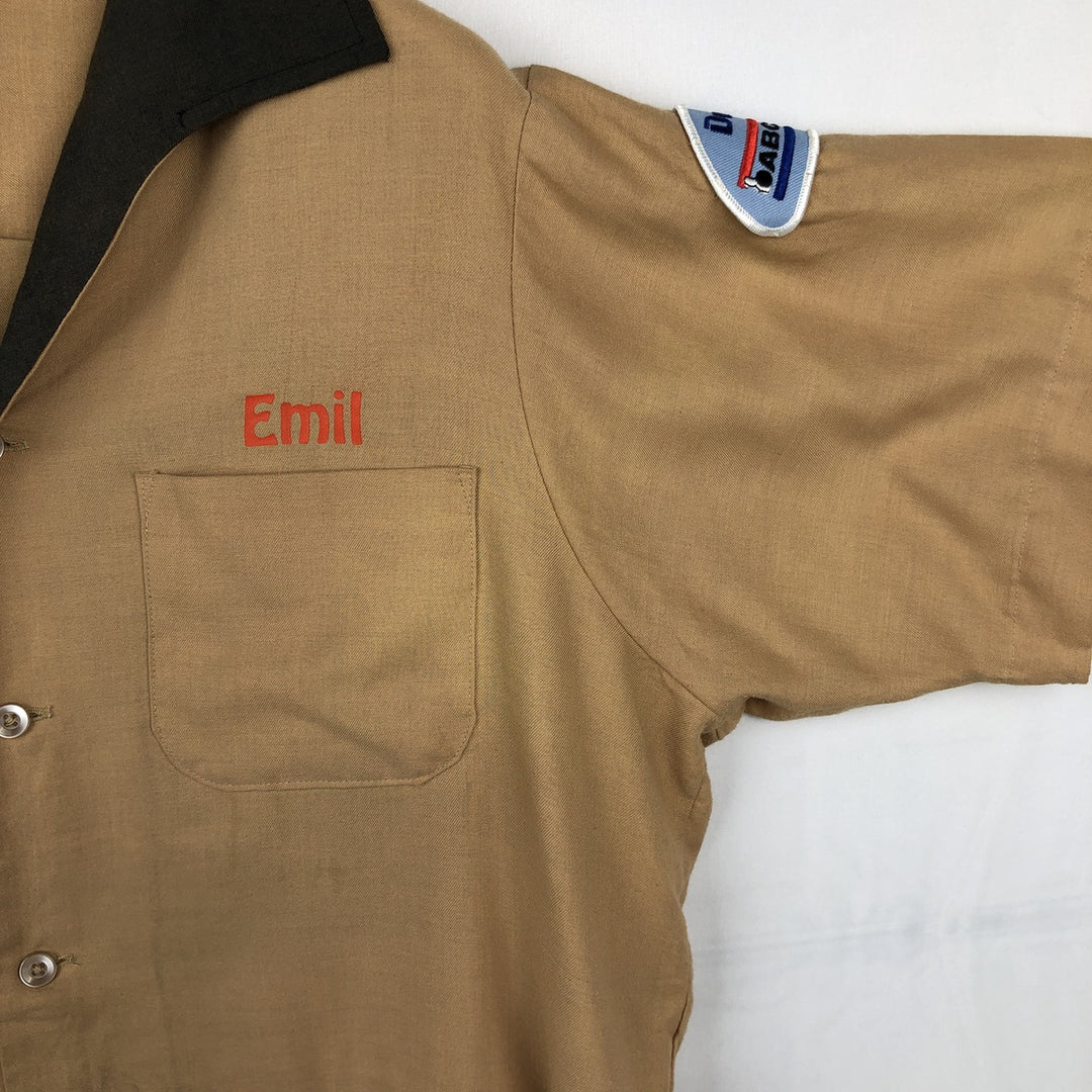 70s-80'S King Louie Creation Skipper Collar Short-Sleeve Bowling Shirt, Made in USA, Men's Size L (Equivalent), Vintage polyester beige type brown Vintage Second Hand