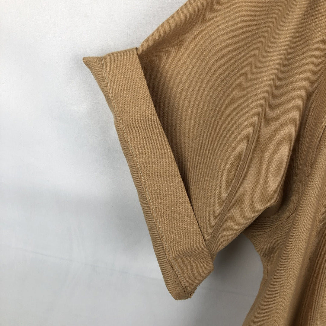 70s-80'S King Louie Creation Skipper Collar Short-Sleeve Bowling Shirt, Made in USA, Men's Size L (Equivalent), Vintage polyester beige type brown Vintage Second Hand