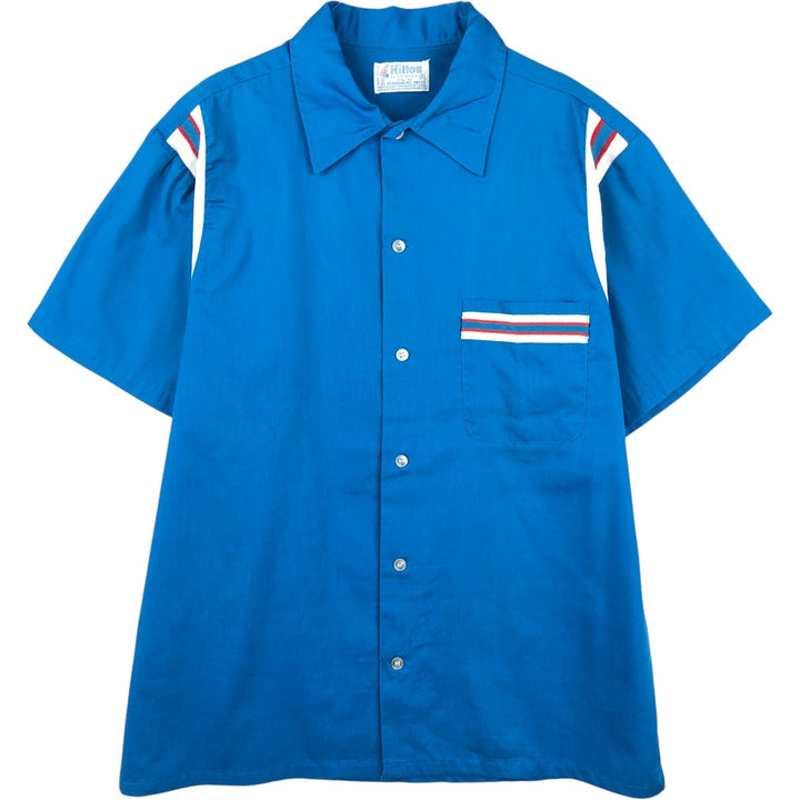 1970'S Hilton Bowling Shirt, Box Shirt, Made in USA, Men's Size L (approx.), Vintage unclear blue type Vintage Second Hand