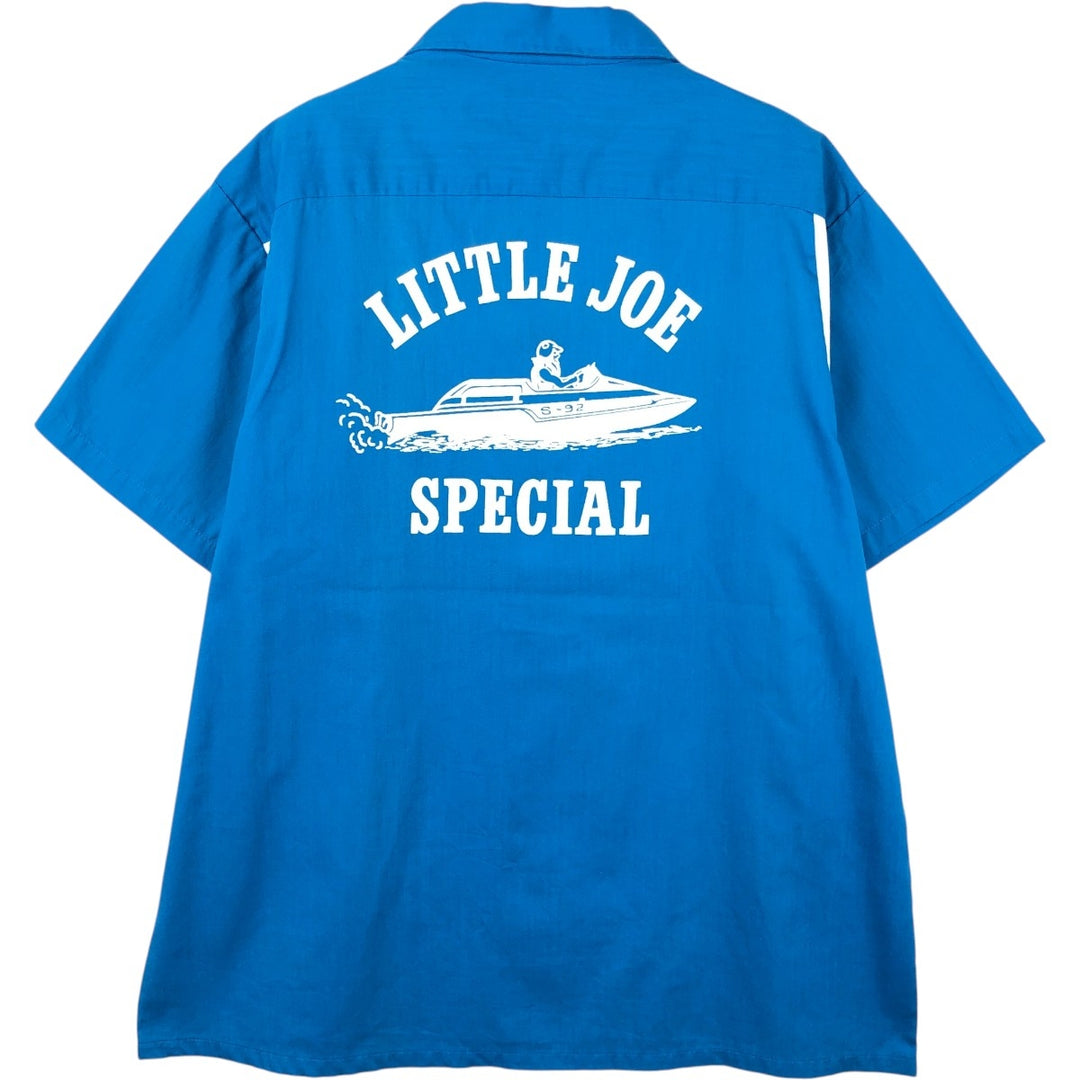 1970'S Hilton Bowling Shirt, Box Shirt, Made in USA, Men's Size L (approx.), Vintage unclear blue type Vintage Second Hand