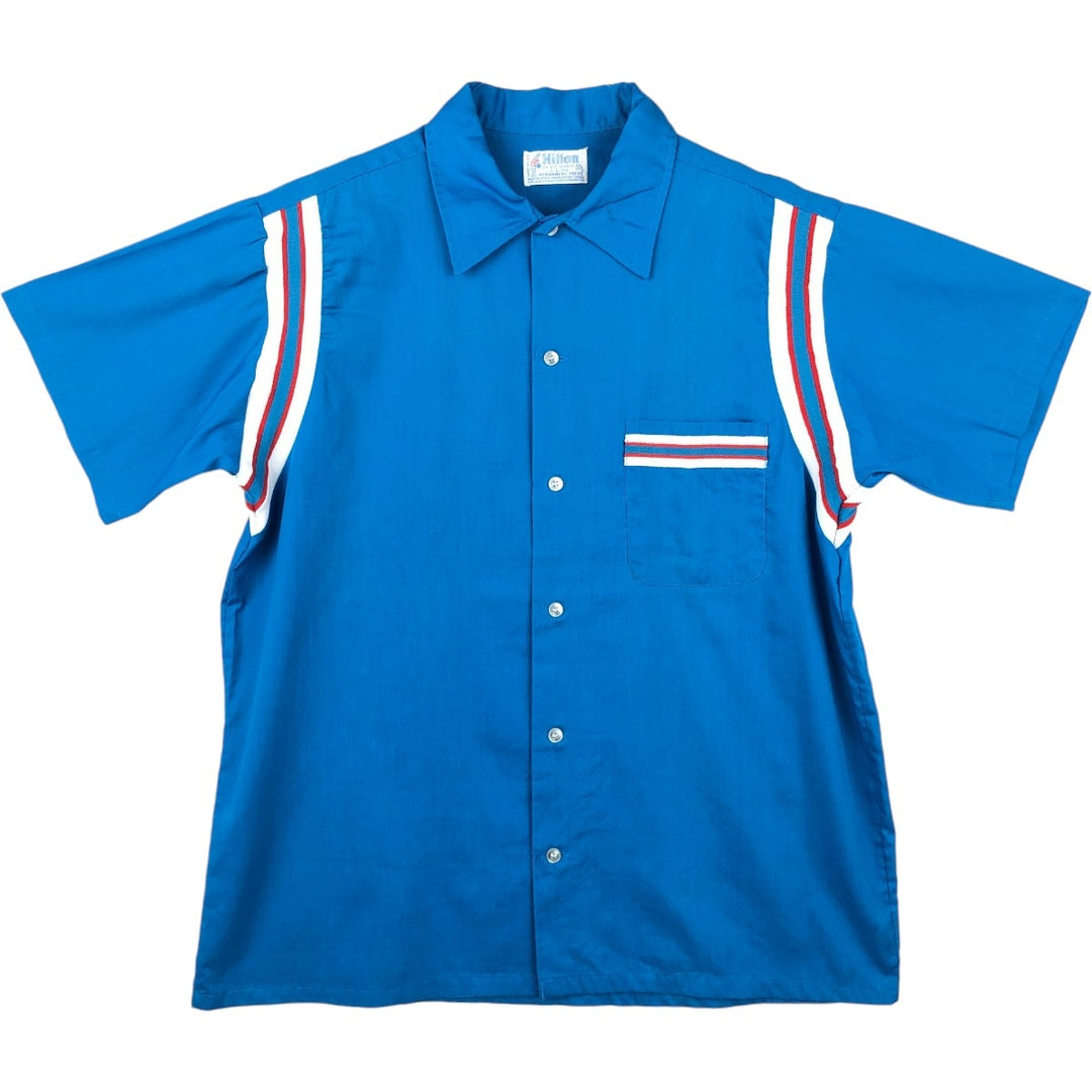 1970'S Hilton Bowling Shirt, Box Shirt, Made in USA, Men's Size L (approx.), Vintage unclear blue type Vintage Second Hand