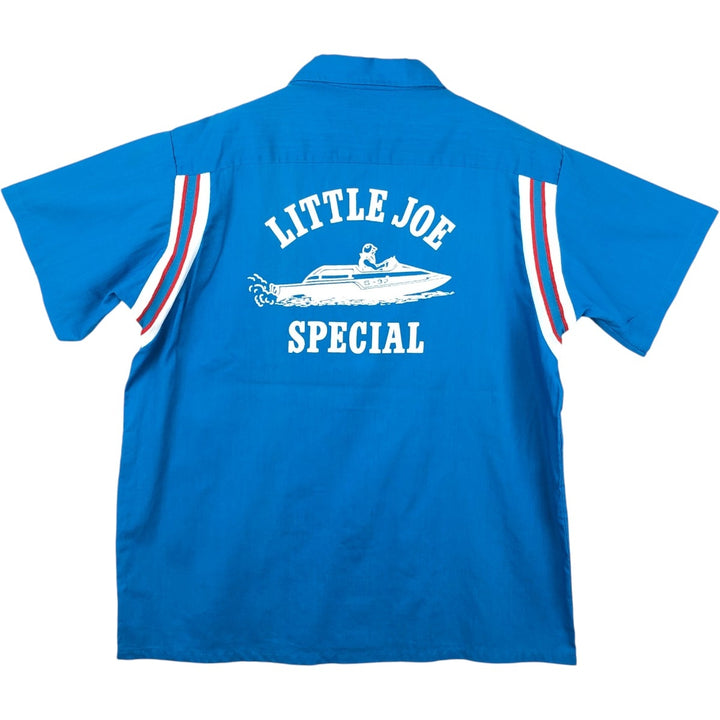 1970'S Hilton Bowling Shirt, Box Shirt, Made in USA, Men's Size L (approx.), Vintage unclear blue type Vintage Second Hand