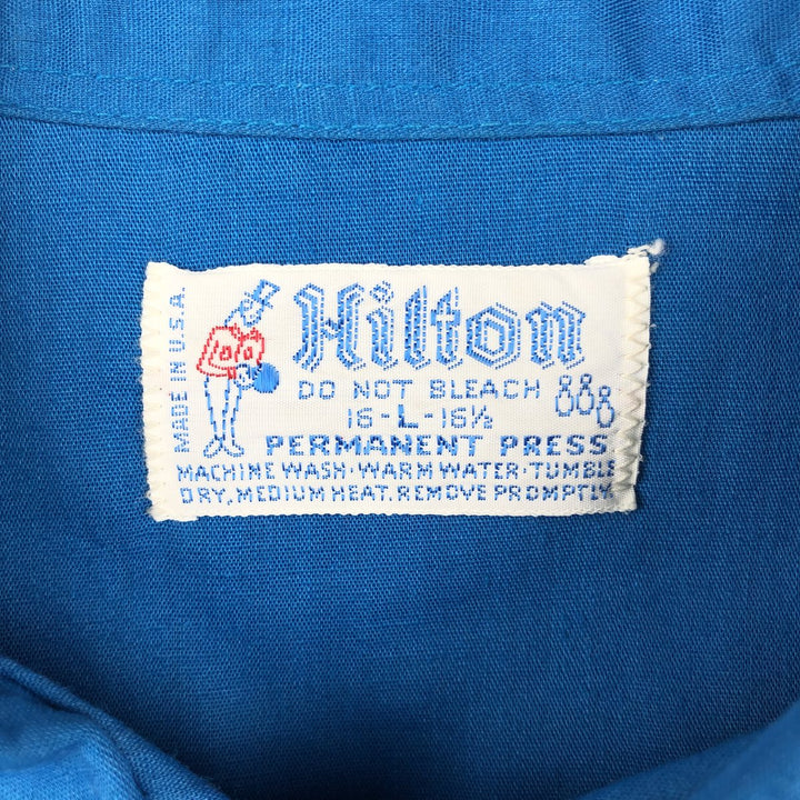 1970'S Hilton Bowling Shirt, Box Shirt, Made in USA, Men's Size L (approx.), Vintage unclear blue type Vintage Second Hand