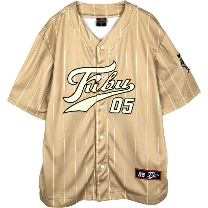 FUBU Stripe Pattern Game Shirt Baseball Shirt Men's Size L polyester Beige type Vintage Second Hand
