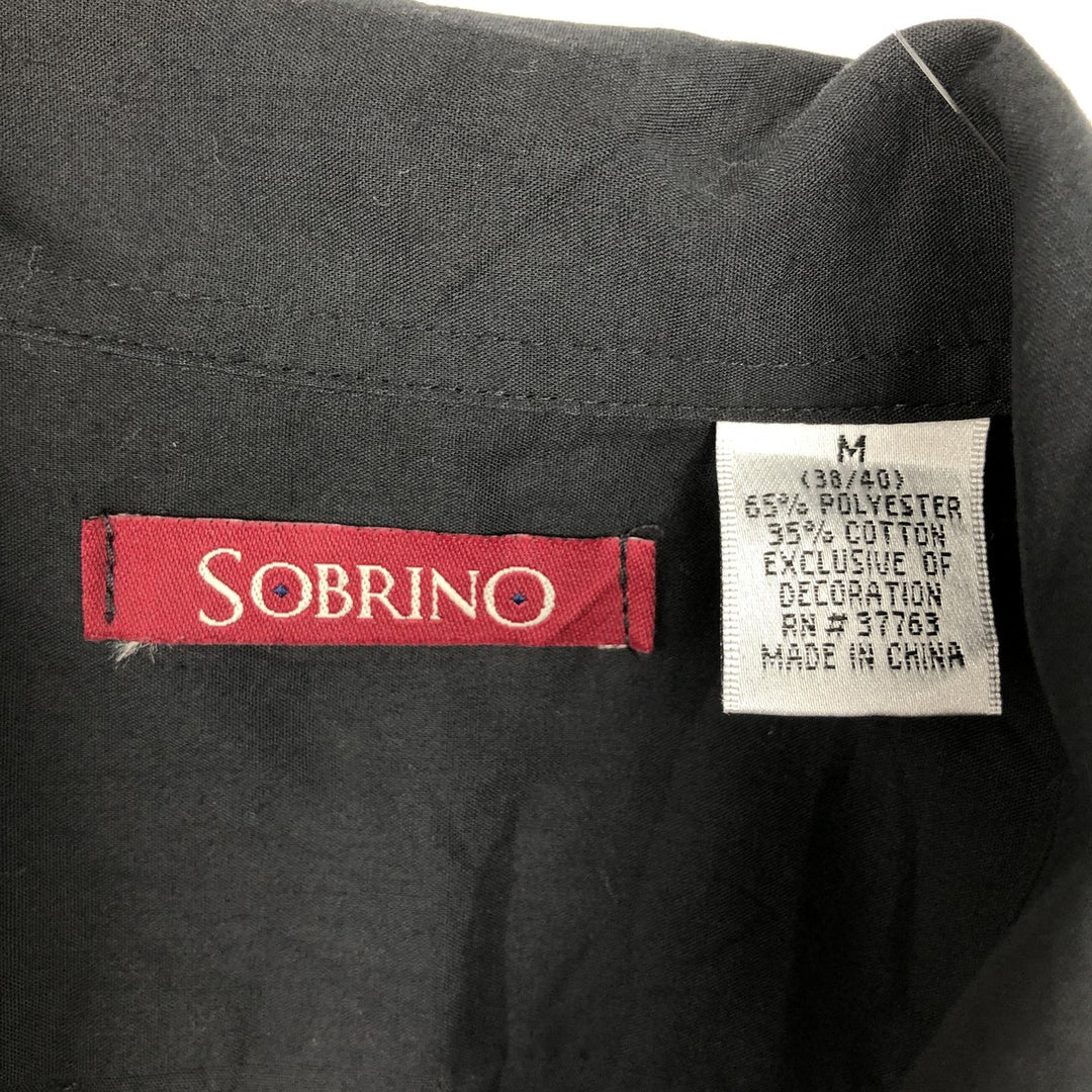 SOBRINO Short-Sleeve Open-Collar Mexican Shirt, Cuban Shirt, Boxy Shirt, Men's Size M polyester black type Vintage Second Hand