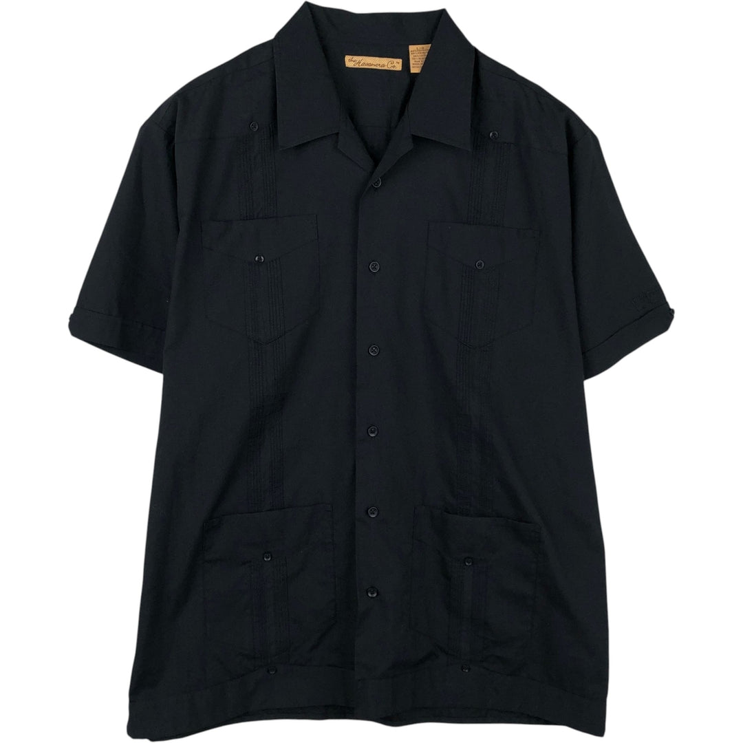 The Havanera Co. Short-Sleeve Open-Collar Mexican Shirt / Cuban Shirt / Box Shirt (Men's Size L) polyester black type Vintage Second Hand