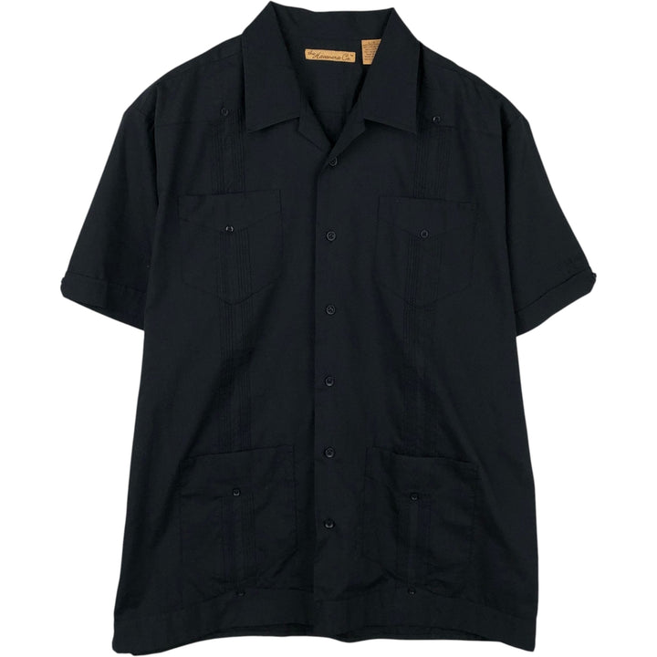 The Havanera Co. Short-Sleeve Open-Collar Mexican Shirt / Cuban Shirt / Box Shirt (Men's Size L) polyester black type Vintage Second Hand