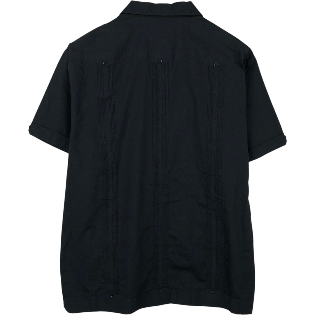 The Havanera Co. Short-Sleeve Open-Collar Mexican Shirt / Cuban Shirt / Box Shirt (Men's Size L) polyester black type Vintage Second Hand