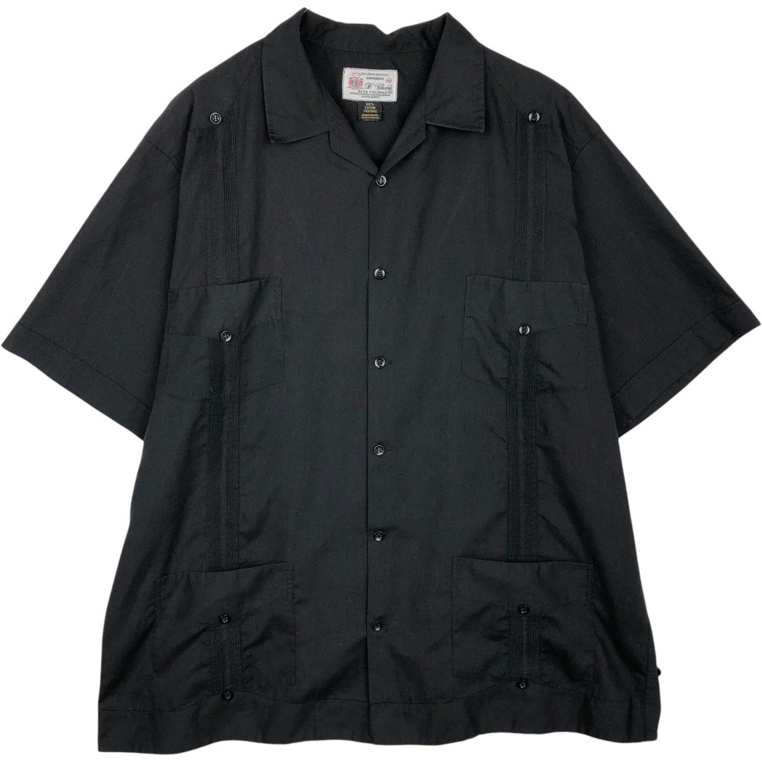 D'Chable Short-Sleeve Open-Collar Mexican Shirt, Cuban Shirt, Boxy Shirt, Men's XL Equivalent, Vintage cotton black type Vintage Second Hand