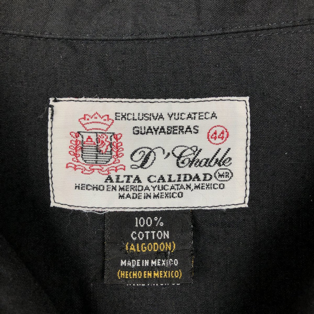 D'Chable Short-Sleeve Open-Collar Mexican Shirt, Cuban Shirt, Boxy Shirt, Men's XL Equivalent, Vintage cotton black type Vintage Second Hand