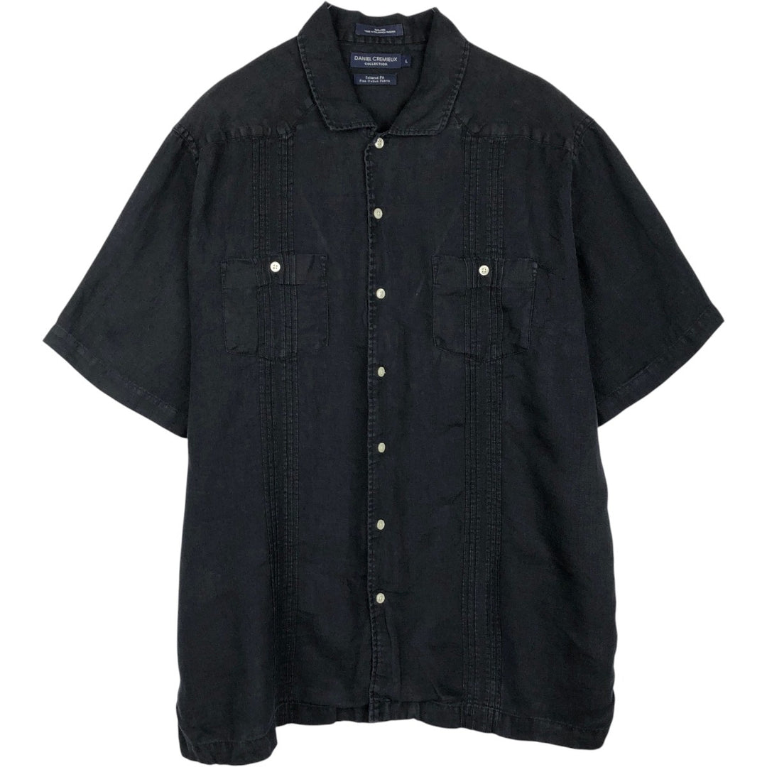 DANIEL CREMIEUX Wide Collar Short Sleeve Mexican Shirt Cuban Shirt Box Shirt Men's Size L (approx.) linen black type Vintage Second Hand