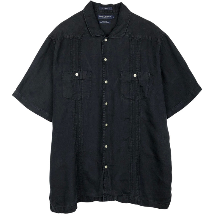 DANIEL CREMIEUX Wide Collar Short Sleeve Mexican Shirt Cuban Shirt Box Shirt Men's Size L (approx.) linen black type Vintage Second Hand