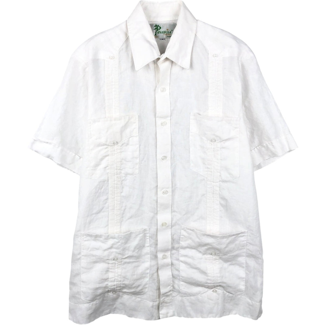 ANABRISA Short-Sleeve Mexican Shirt, Cuban Shirt, Boxy Shirt, Men's Size M (approx.) linen white type Vintage Second Hand