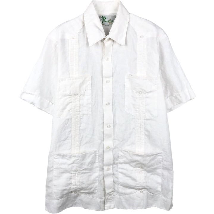 ANABRISA Short-Sleeve Mexican Shirt, Cuban Shirt, Boxy Shirt, Men's Size M (approx.) linen white type Vintage Second Hand