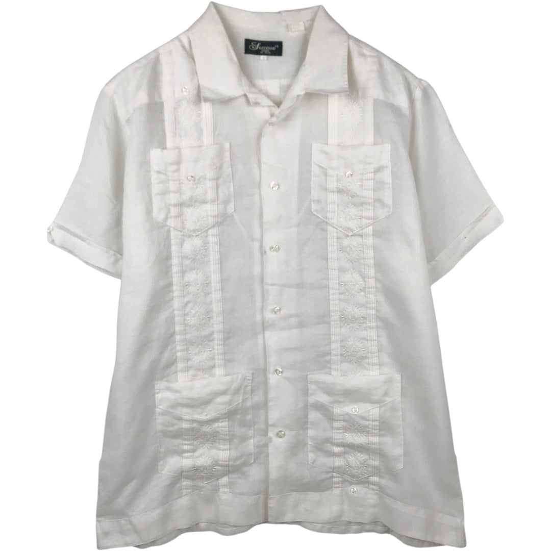 PHITA Successo Uomo Short-Sleeve Open Collar Mexican Shirt Cuban Shirt Box Shirt Men's Size L unclear white type Vintage Second Hand