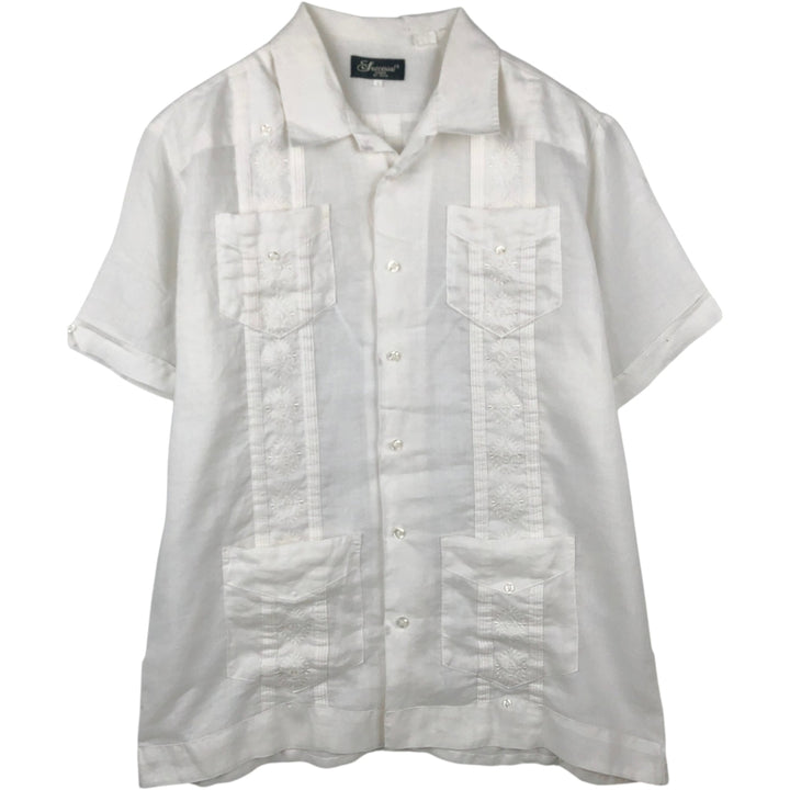 PHITA Successo Uomo Short-Sleeve Open Collar Mexican Shirt Cuban Shirt Box Shirt Men's Size L unclear white type Vintage Second Hand