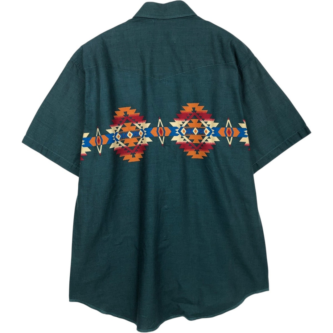 90'S Wrangler Western Shirts, Native Pattern, Short Sleeve, Men's Size L (approx.), Vintage cotton Green type dark green Vintage Second Hand