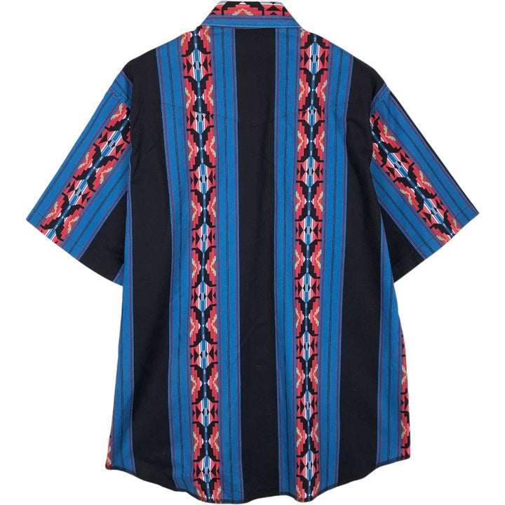 90'S Wrangler Western Shirt, Native Stripe, Short Sleeve, Men's Size L (approx.), Vintage cotton blue type Vintage Second Hand