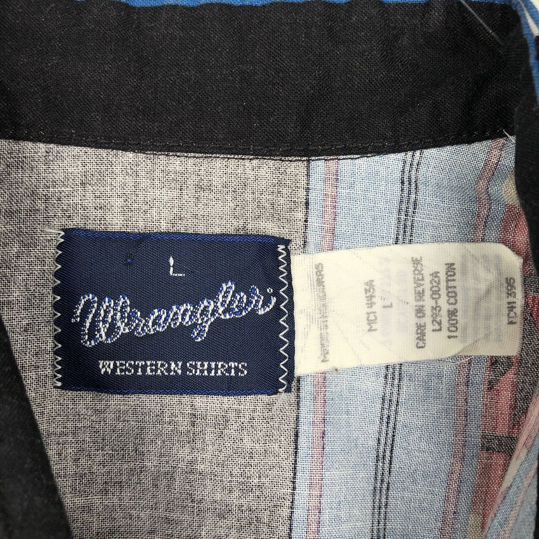 90'S Wrangler Western Shirt, Native Stripe, Short Sleeve, Men's Size L (approx.), Vintage cotton blue type Vintage Second Hand