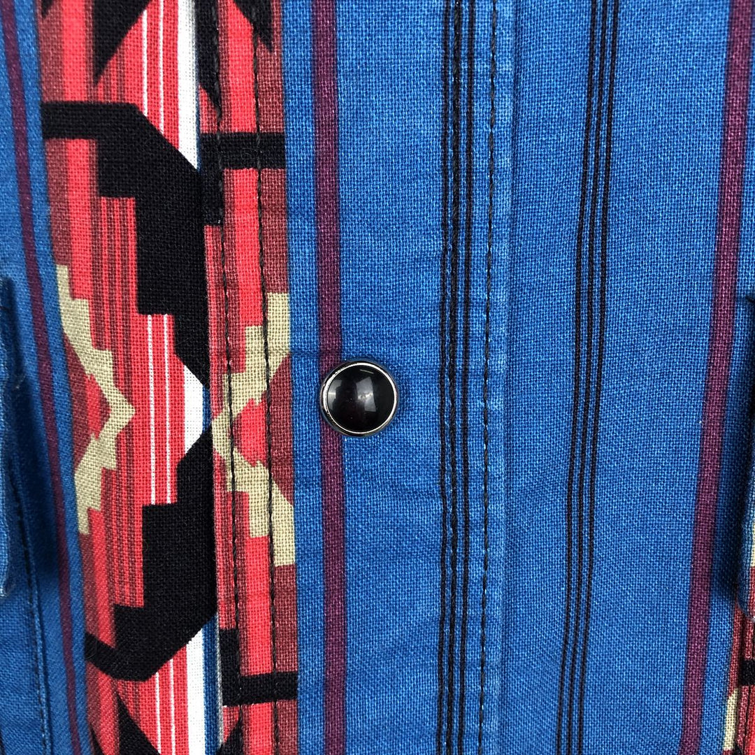 90'S Wrangler Western Shirt, Native Stripe, Short Sleeve, Men's Size L (approx.), Vintage cotton blue type Vintage Second Hand