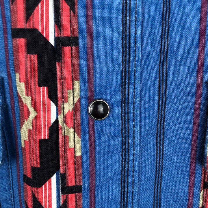 90'S Wrangler Western Shirt, Native Stripe, Short Sleeve, Men's Size L (approx.), Vintage cotton blue type Vintage Second Hand