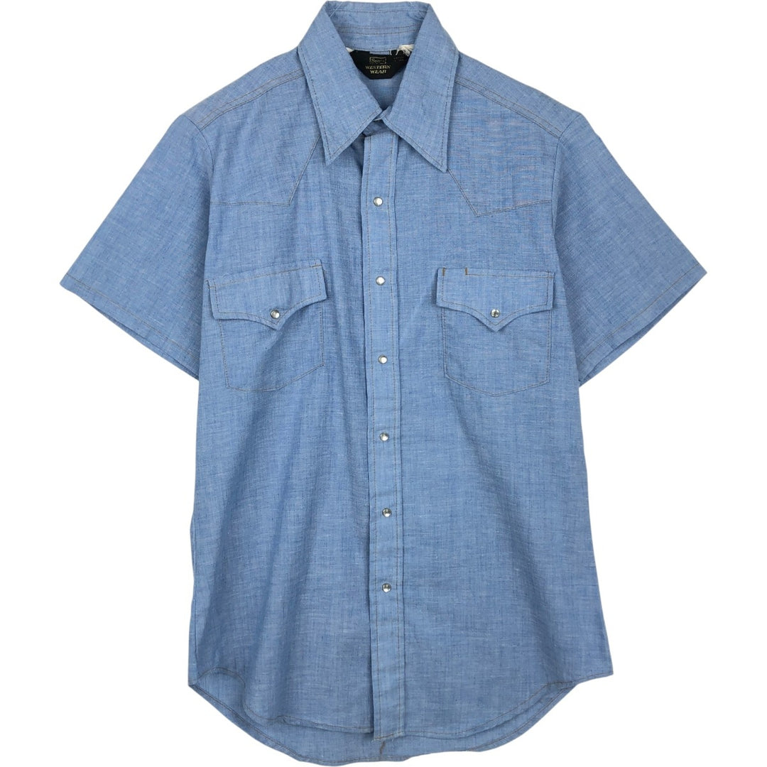 70'S Sears Western Wear Short Sleeve Western Shirt Men's M Vintage unclear blue type Vintage Second Hand