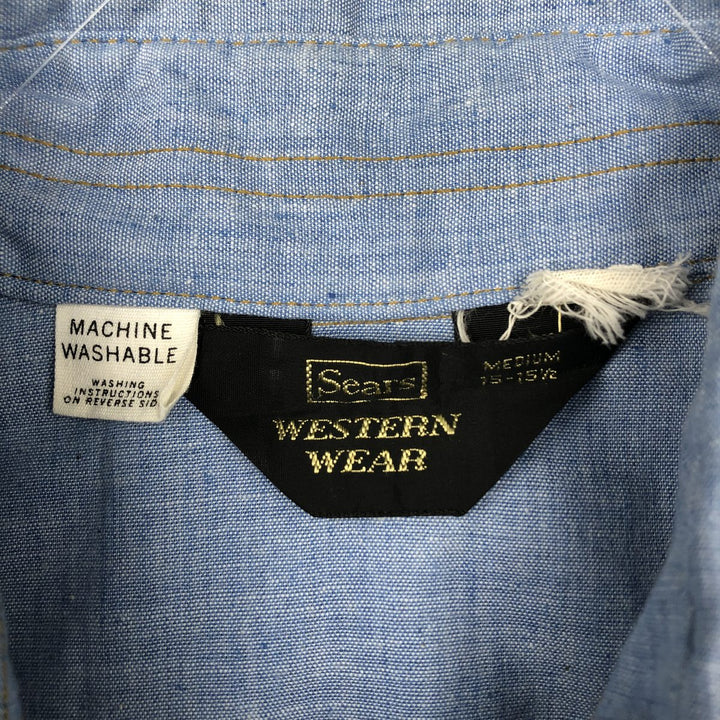 70'S Sears Western Wear Short Sleeve Western Shirt Men's M Vintage unclear blue type Vintage Second Hand